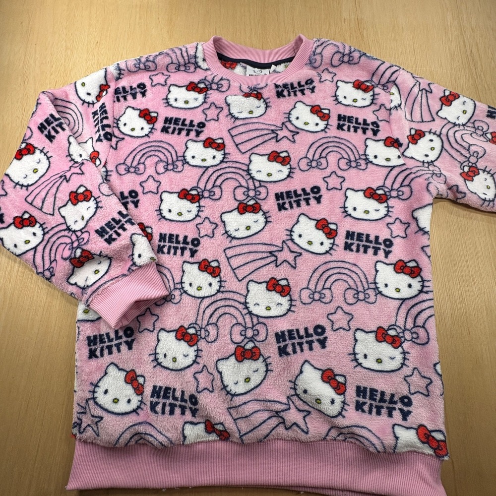 Sanrio Hello Kitty Pink Fleece Sweatshirt All Over Print Crewneck Small RN86947